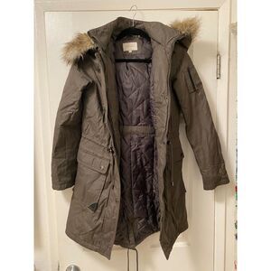 Laundry by Shelli Segal Olive Green Winter Utility Parka Faux Fur Hood - XS